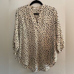 Lush Cream and Black Leopard Print V-Neck Blouse
